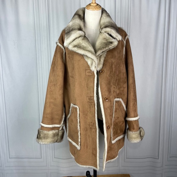 Dennis by Dennis Basso - Faux Suede/Faux Fur Reversible Jacket - Brown/Cream 1X - Picture 1 of 15